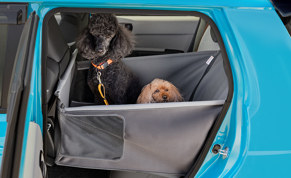 多頭のわんこが乗車したときのイメージ（合計25kgまで）。