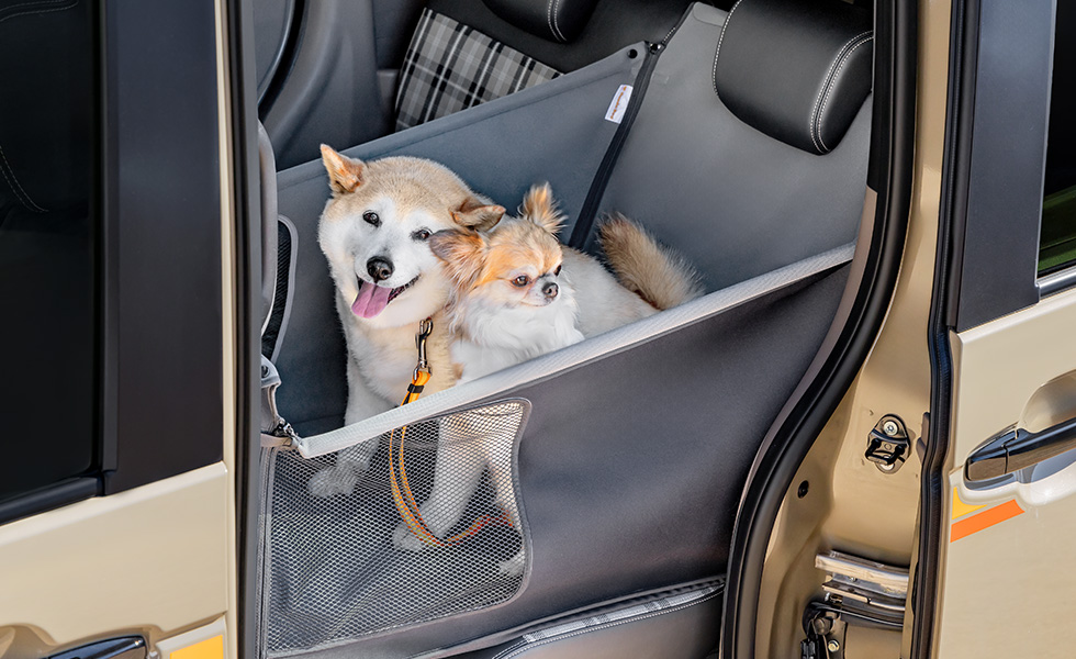 多頭のわんこが乗車したときのイメージ（合計25kgまで）。