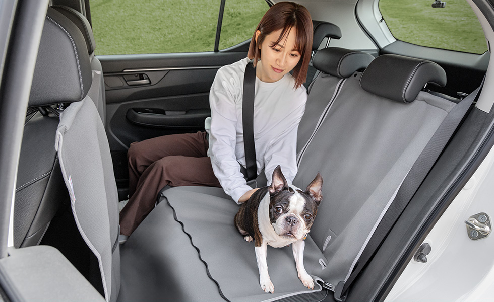 ファスナーを開けて、わんこの隣に座ったときのイメージ。