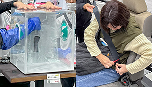 ガラス割り、シートベルトカット体験