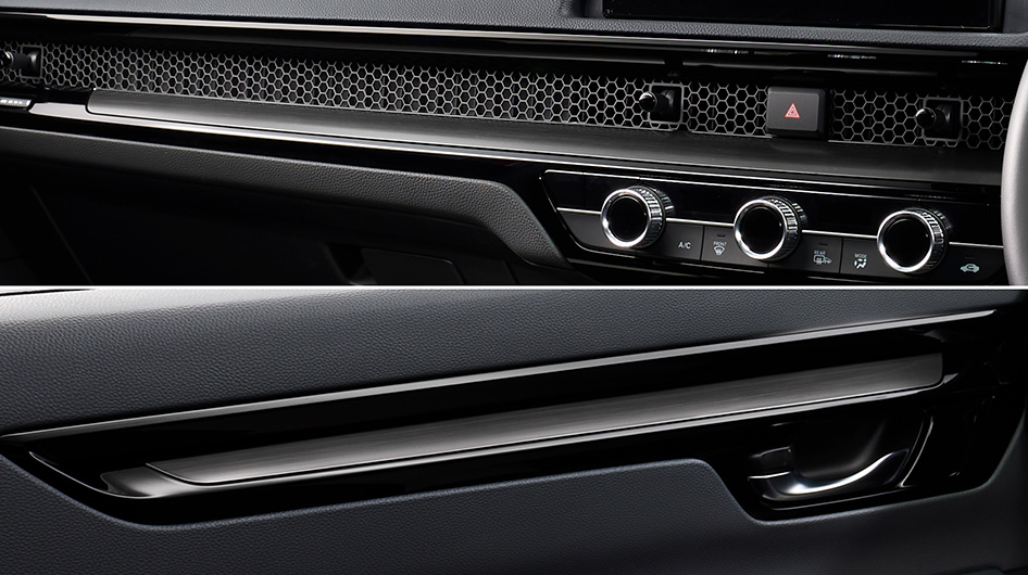 インパネ＆ドアライニングガーニッシュ〈へアラインダークシルバー〉