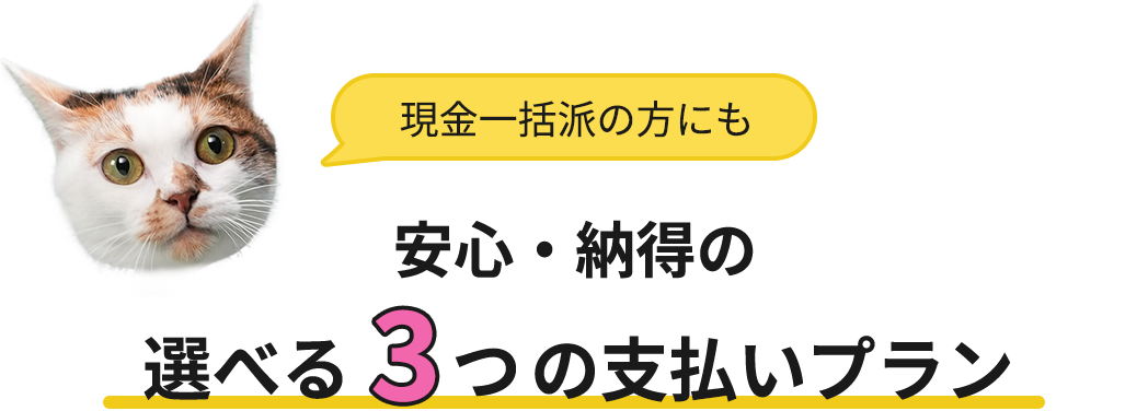 現金一括派の方にも安心・納得の選べる3つの支払いプラン