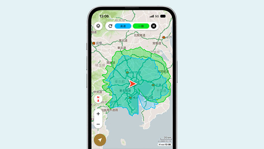 航続可能範囲表示／到着時バッテリー残量低下通知／充電スタンド減少通知