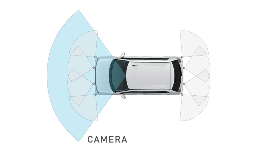 フロントワイドビューカメラで検知