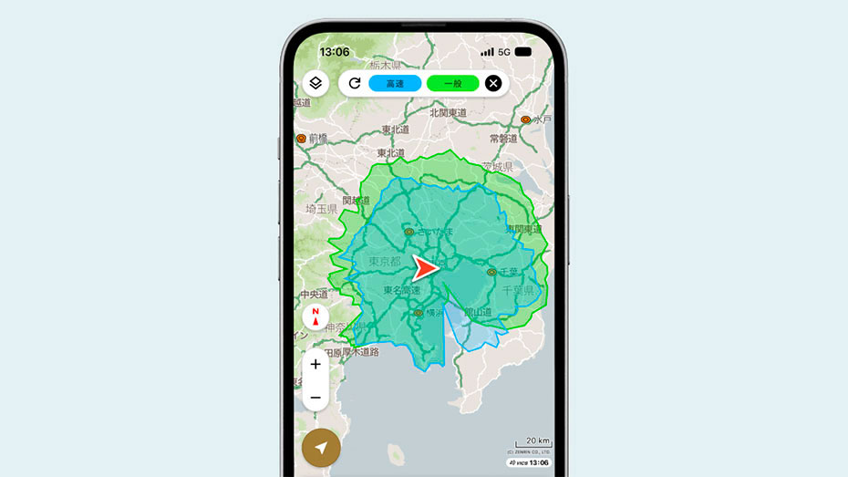 航続可能範囲表示／到着時バッテリー残量低下通知／充電スタンド減少通知