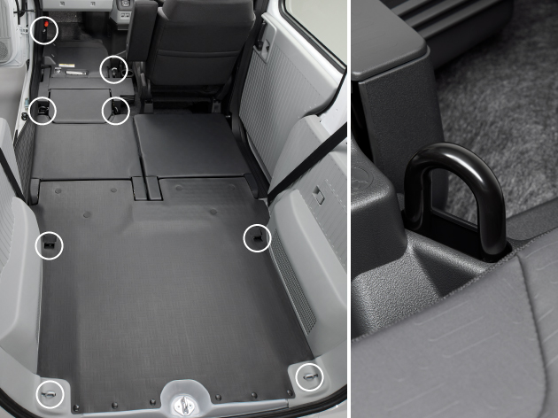 大きな荷物の固定に使える、タイダウンフック。