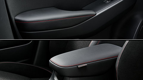 ドアアームレスト&アームレスト付センターコンソールボックス（レッドステッチ）