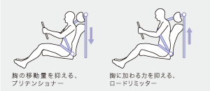 衝突時、シートベルトが速やかに身体を拘束。