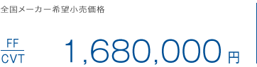 全国メーカー希望小売価格 FF(CVT) 1,680,000円 エコカー減税