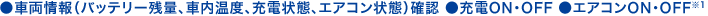 ���ԗ����i�o�b�e���[�c�ʁA�ԓ����x�A�[�d��ԁA�G�A�R����ԁj�m�F ���[�dON�EOFF ���G�A�R��ON�EOFF��1