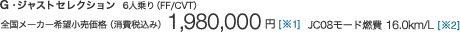 G�E�W���X�g�Z���N�V���� 6�l���(FF/CVT)�S����]�������i (����ō���) 1,980,000�~�@JC08���[�h�R��  16.0km/L