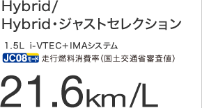 Hybrid/Hybrid�E�W���X�g�Z���N�V�����@1.5L i-VTEC�{IMA�V�X�e�� JC08���[�h���s�R������i���y��ʏȐR���l�j21.6km/L