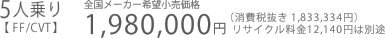 5�l���y FF/CVT �z�S�����[�J�[��]�������i1,980,000�~�i����Ŕ��� 1,833,334�~�j���T�C�N������12,140�~�͕ʓr
