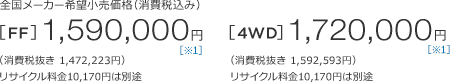 �S�����[�J�[��]�������i�i����ō��݁j[FF]1,590,000�~�m��1�n�i����Ŕ���1,472,223�~�j���T�C�N������10,170�~�͕ʓr�@[4WD]1,720,000�~�m��1�n�i����Ŕ���1,592,593�~�j���T�C�N������10,170�~�͕ʓr