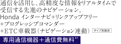 �ʐM�����p���A�����x�ȏ������A���^�C���Ŏ�M�����i�̃i�r�Q�[�V�����BHonda �C���^�[�i�r�{�����N�A�b�v�t���[�{�v���O���b�V�u�R�}���_�[�{ETC�ԍڊ�i�i�r�Q�[�V�����A���j