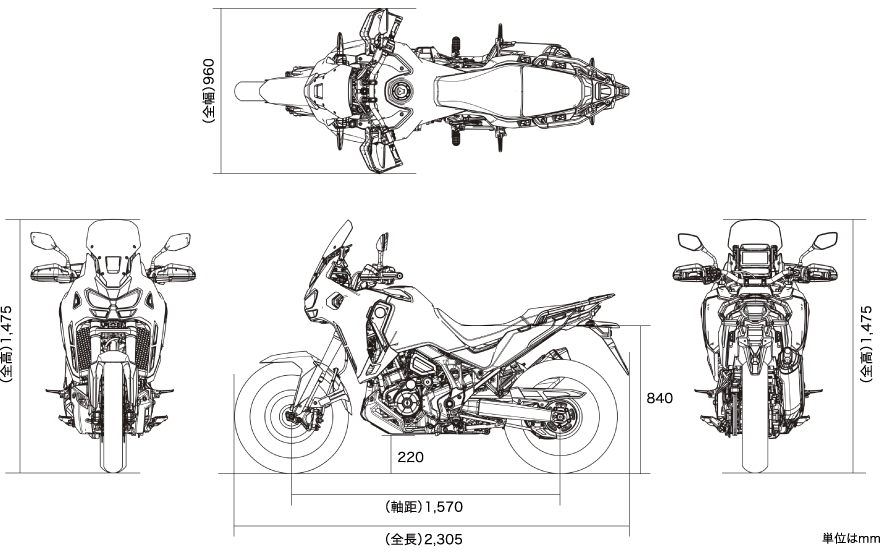 CRF1100L Africa Twin Adventure Sports ES Dual Clutch Transmission 車体サイズ