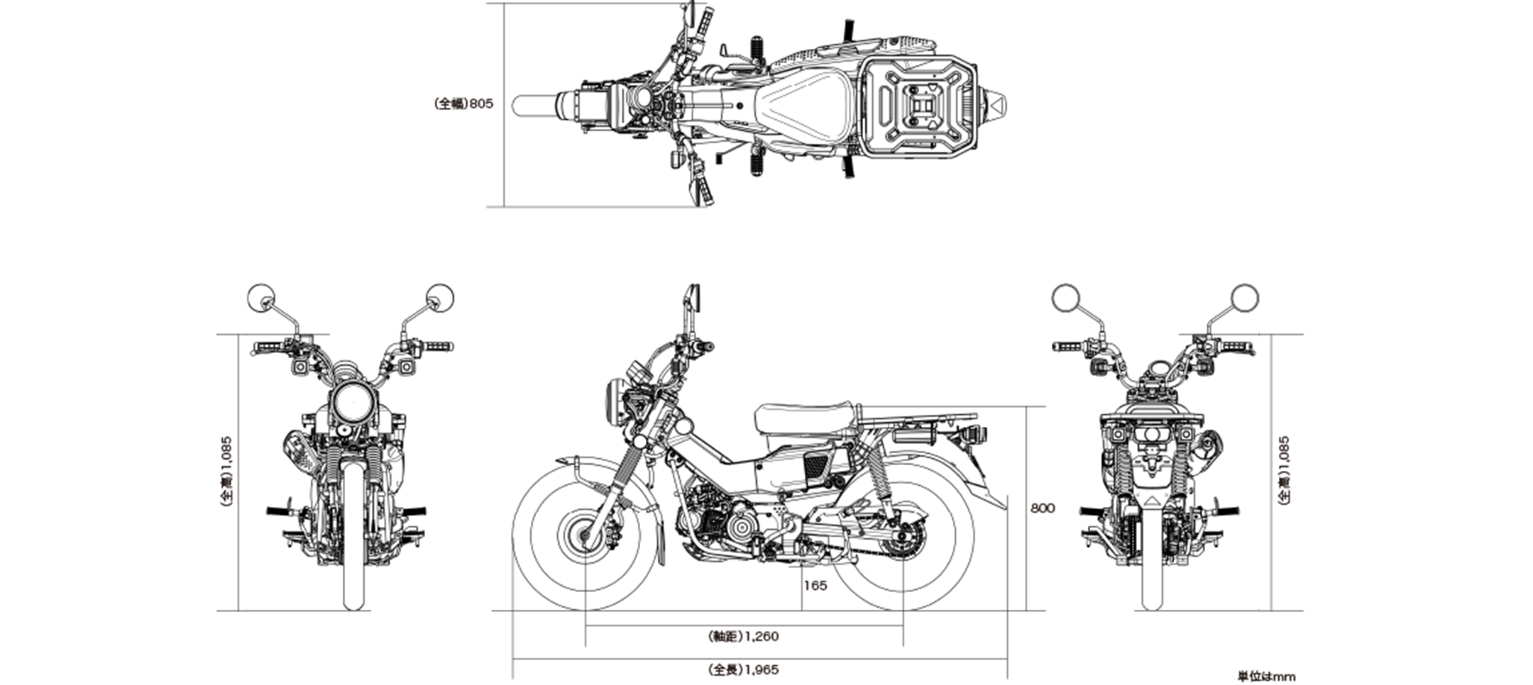CT125・ハンターカブX 車体サイズ