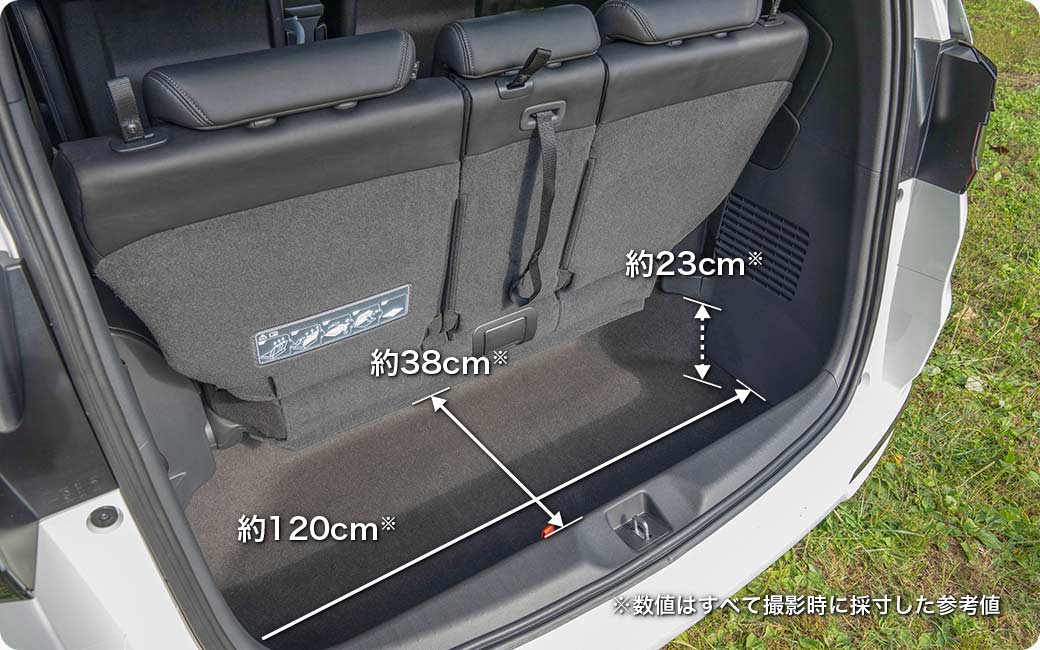 大人数での買い出しや周辺探索にも便利！ 3列目シートを立てたままでも荷室の容量は十分！