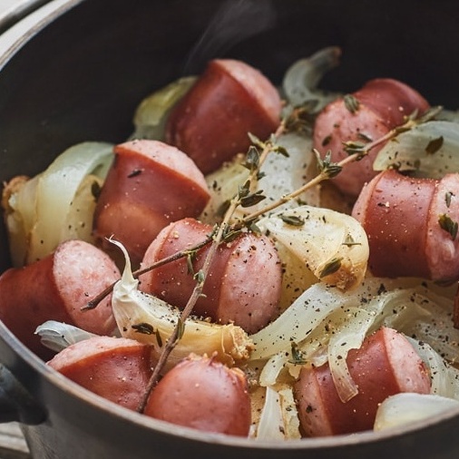 ソーセージとポテトの蒸し煮