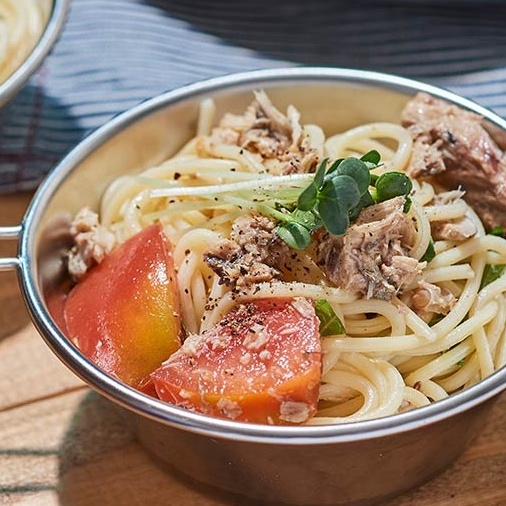 和えるだけのサバ缶冷製パスタ