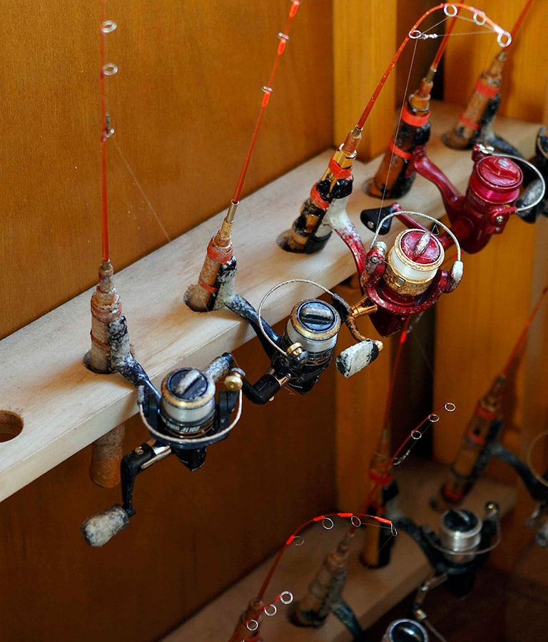 レンタル用の道具も完備されているので、手ぶらやドライブや温泉ついでの釣行でも楽しむことができる。もちろん、エサや仕掛けも常備。何にも必要ないのです