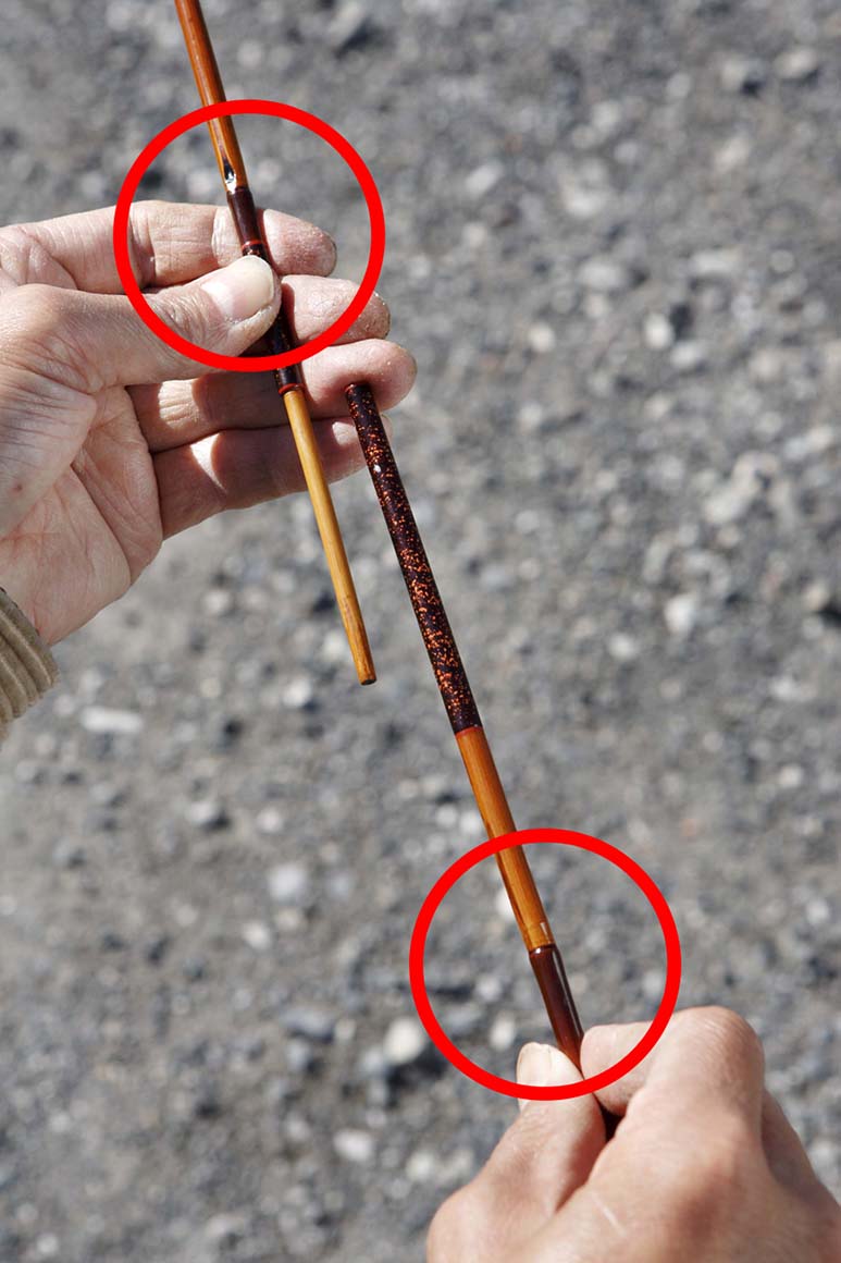 正しい継ぎ方。芽打ちが互い違いになっている