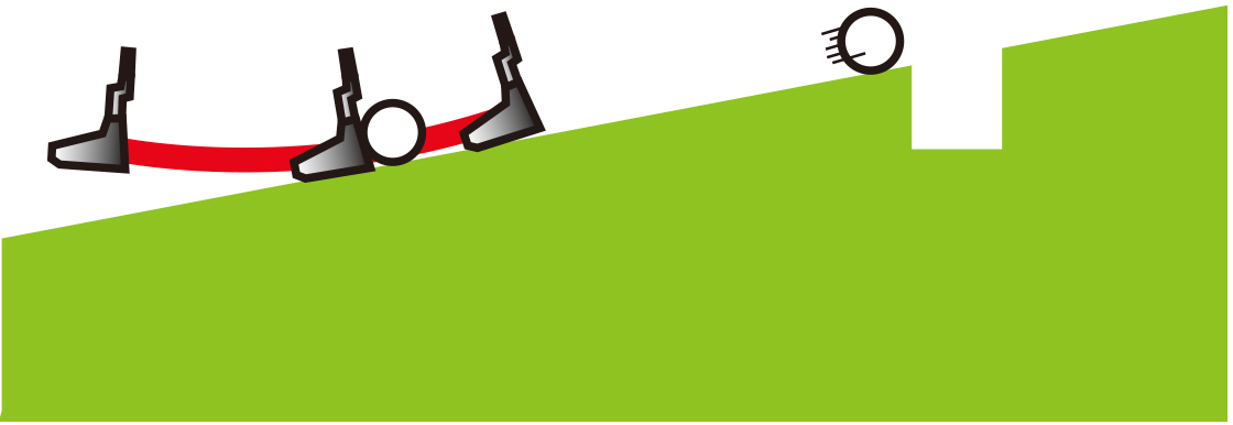 上りのラインは「バックスイング大＋フォロースルー小」で打つと、初速の速い球になりカップに届かせやすい