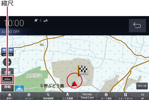 �n�}�̏k�ڂ�10m�`1km�ɕύX���Ă��������B