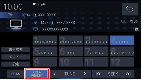 �G���A�v���Z�b�g���́A[AREA PRESET]���n�C���C�g�\������܂��B