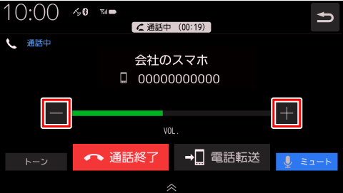 受話音量は、通話中の画面でも調整ができます。