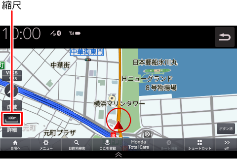 �n�}���VICS����\���ł���̂́A�k�ڂ�10m�`1Km�ł��B