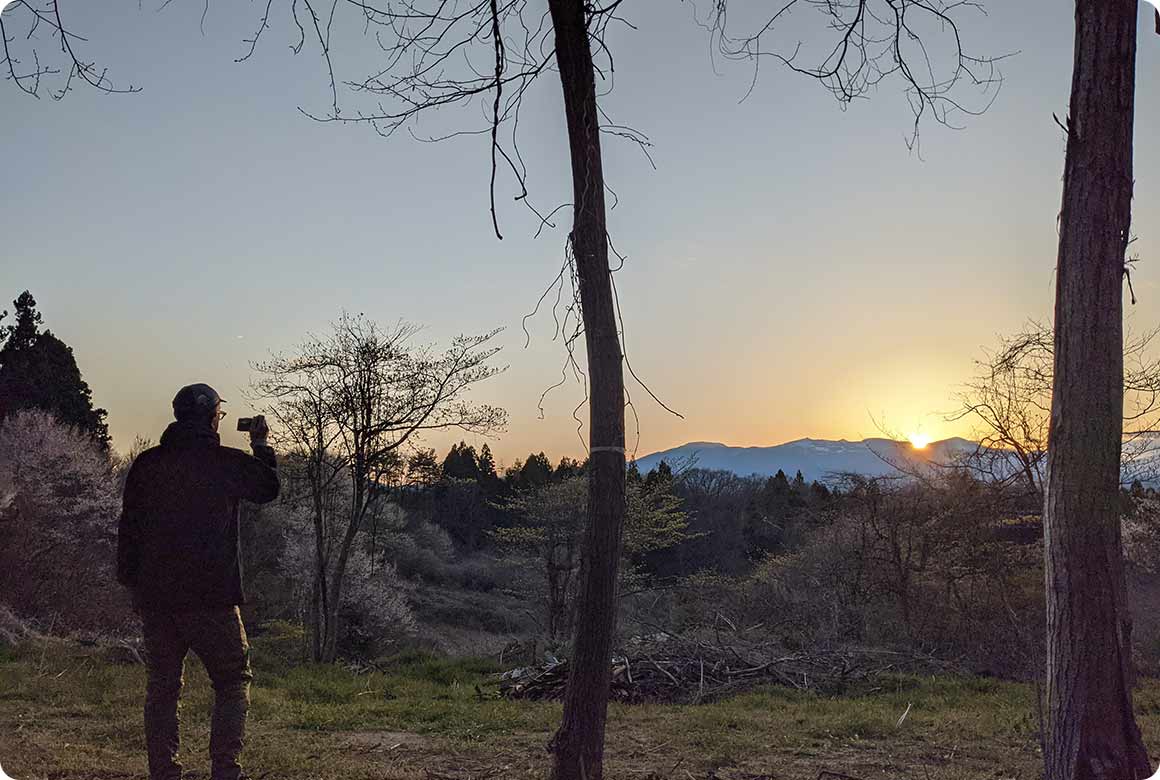 夕焼けの安達太良連峰を望めるFineViewエリア