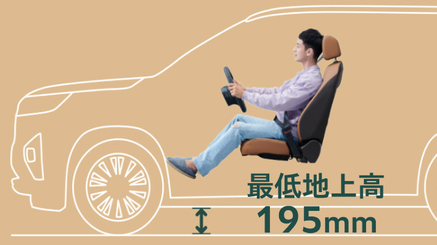 最低地上高は195mm。段差を気にせずに走れます。画像